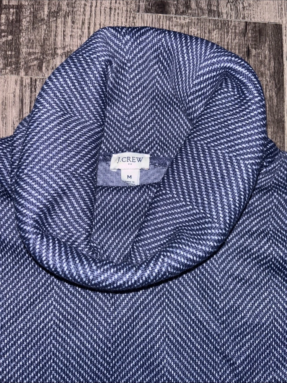 J. Crew Thermal Turtleneck Sweater - Navy Chevron Pattern - Size Medium